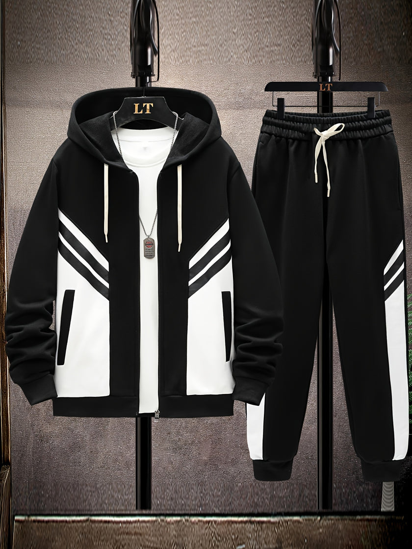 Men's Color Block Hoodie & Sweatpants Set