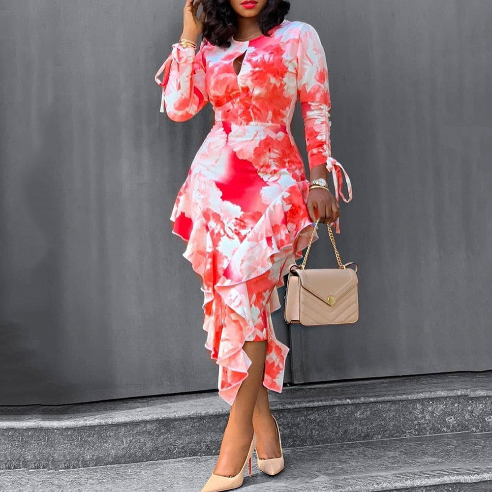 Women's Fashionable Printed Ruffled Dress - Product upscale 