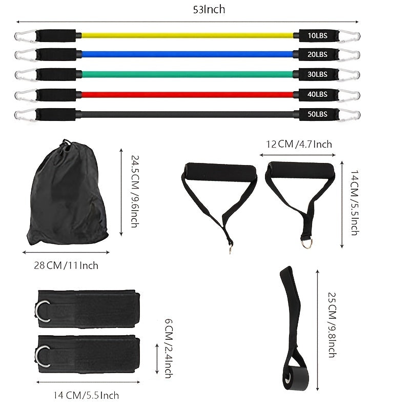 11pcs Resistance Band Set with Storage Bag - Perfect for Indoor Workouts, Strength Training, and Physical Therapy