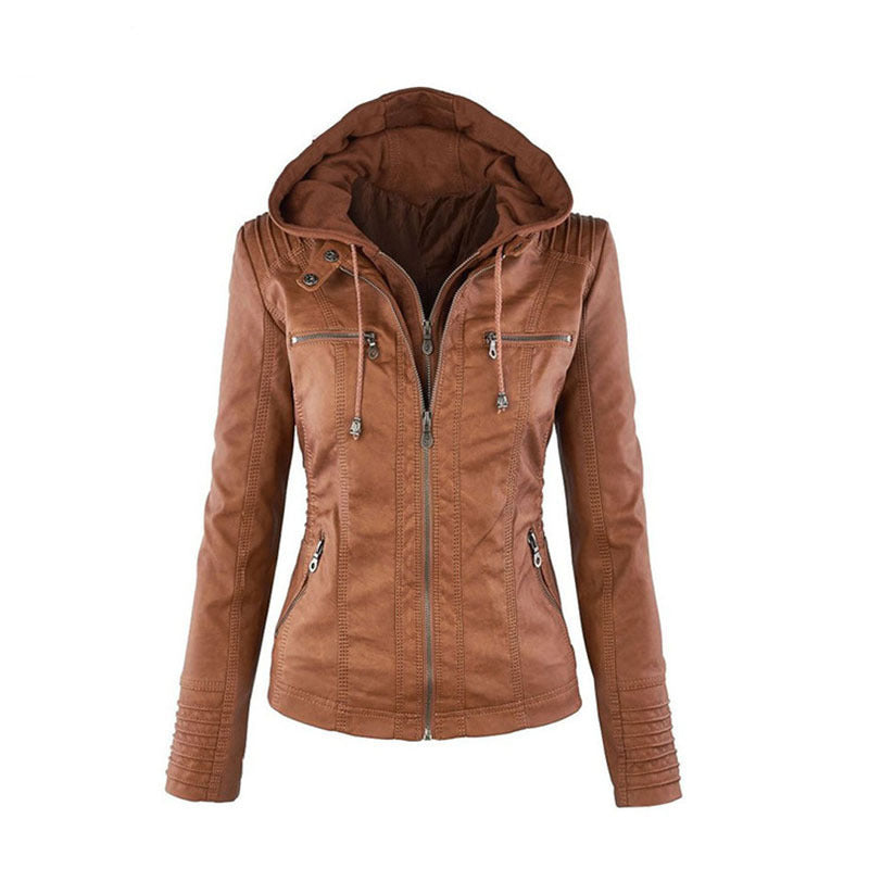 Women's Short Leather Pu Leather Jacket - Product upscale 