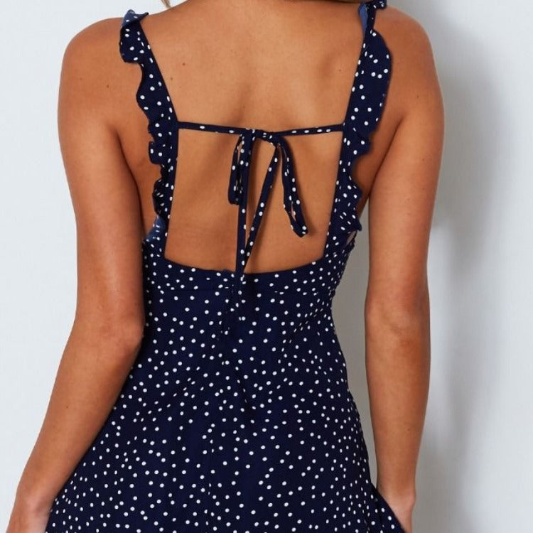 Polka-dot Strappy Dress Women Summer Fashion Beach Sundress - Product upscale 