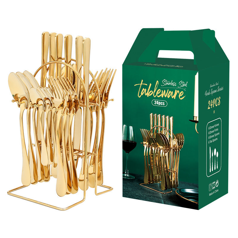 Gold Dinnerware Set Stainless Steel Tableware Set Knife Fork Spoon Luxury Cutlery Set With Storage Rack Dishwasher - Product upscale 