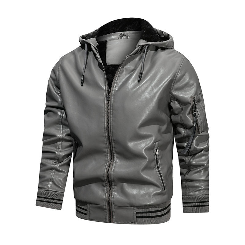 Men's Jacket Spot Hooded Multi-pocket Leather Jacket Men - Product upscale 