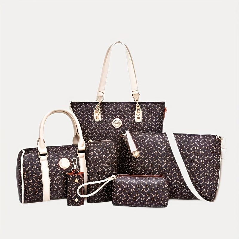 6pcs Tote Bag Crossbody Bag Boston Bag Clutch Purse Set, PU Leather Large Capacity Shoulder Bag, Casual Versatile Commuter Bag