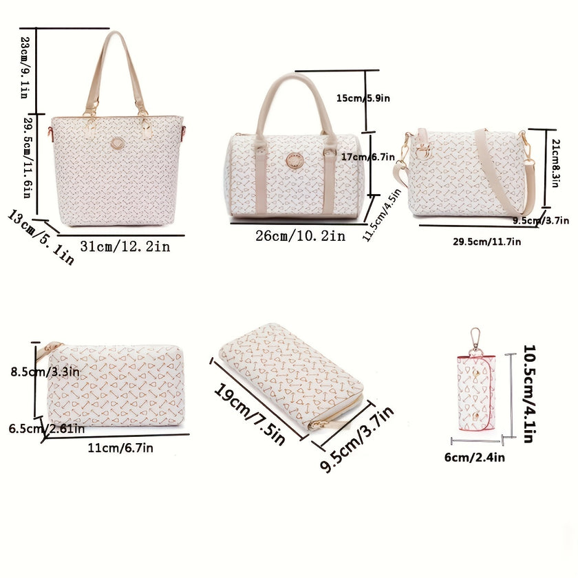 6pcs Tote Bag Crossbody Bag Boston Bag Clutch Purse Set, PU Leather Large Capacity Shoulder Bag, Casual Versatile Commuter Bag