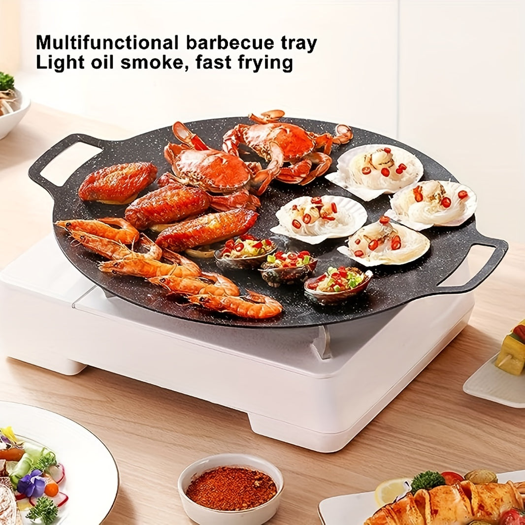 1pc, Korean Style BBQ Grill Pan For Stove Top, Camping Stove And IH Stove, Round Griddle Tableware, Non-stick Coating Frying Pan, Kitchen Utensils, Kitchen Accessories, Multiple Sizes Available (Can't Use Induction Cooker)
