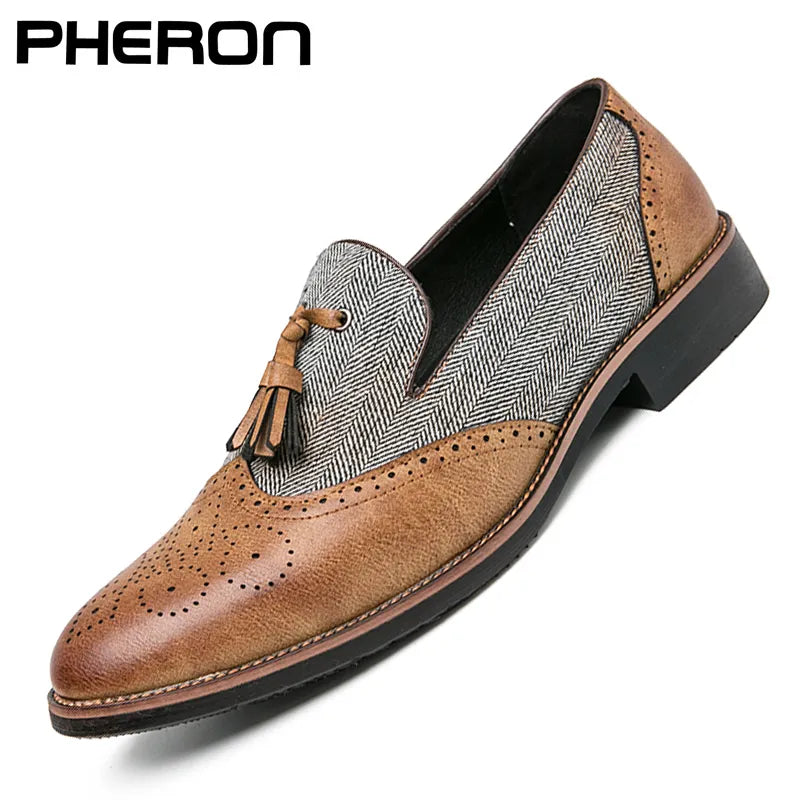 Semi-formal Leather Shoes for Men Tassel Casual Brogue Flats Carved England Men Dress Shoes Men Loafers Zapatos Hombre