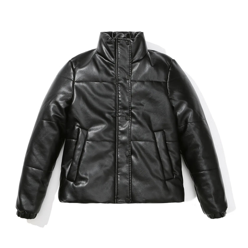 Women Faux Leather Jacket 2023 Autumn Winter Motorcycle Oversize Black Outerwear Casual Pu Basic Thick Warm Jacket Coat - Product upscale 