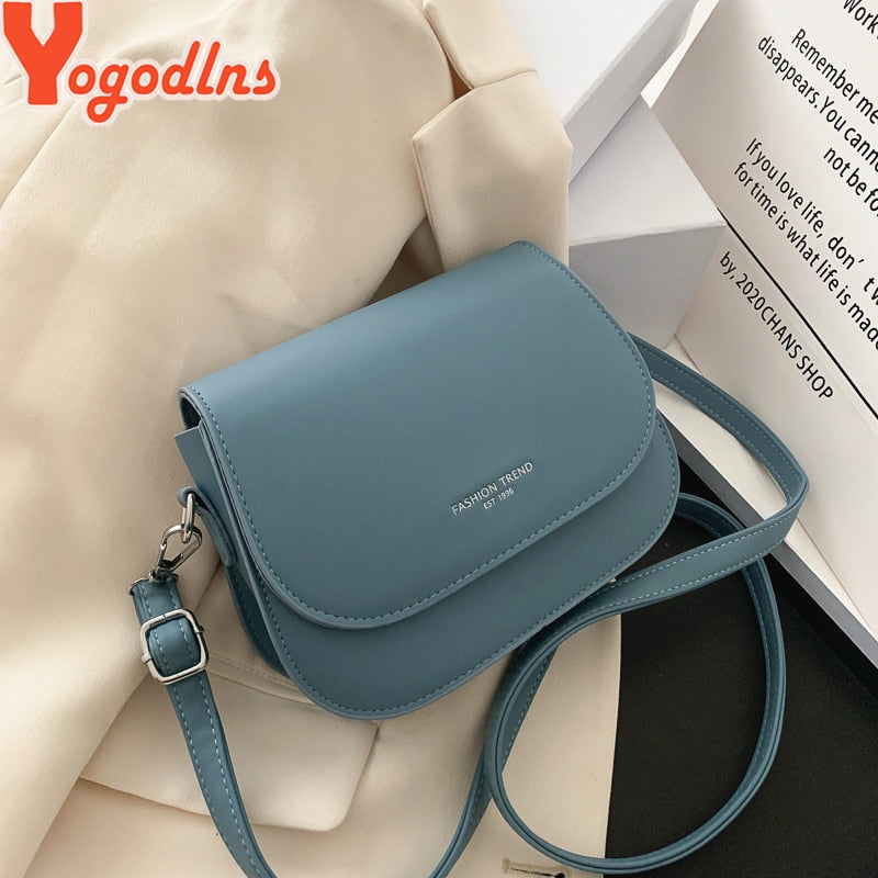Yogodlns Trendy Saddle Shoulder Bag Women PU Leather Crossbody Bag Simple Solid Color Flap Messenger Bag Designer Handbags Pouch - Product upscale 