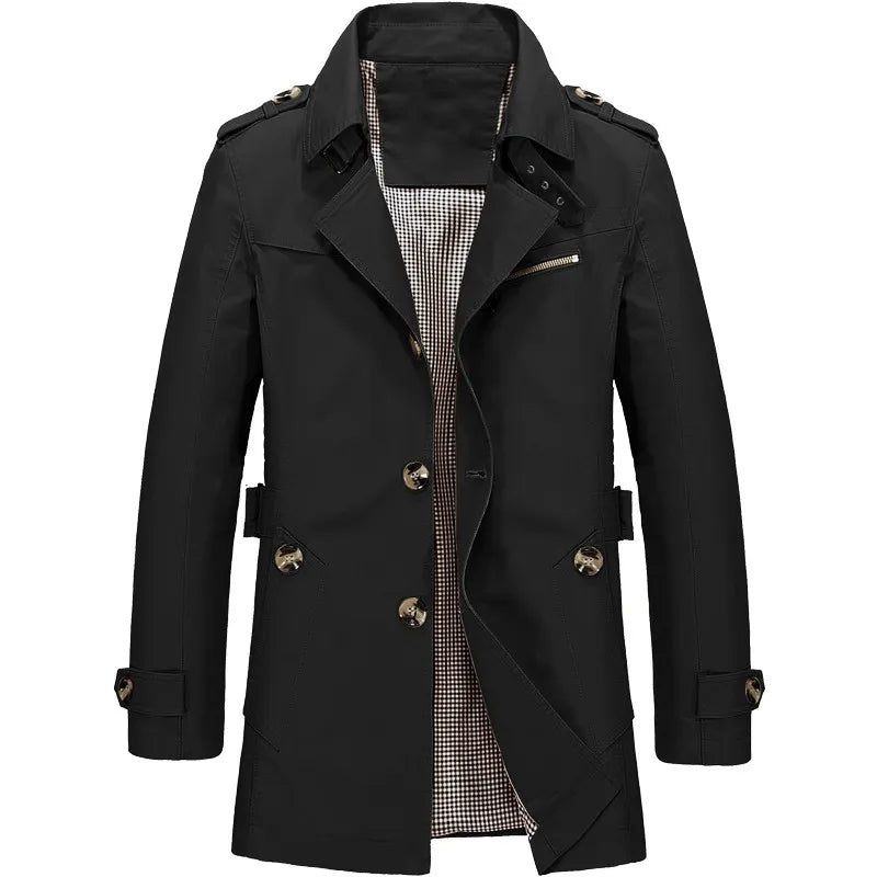 Men's Business Windbreaker Long Jackets Pure Cotton Trench Coats Casual 2023 Spring Fall Winter Fashion Suit Streetwear Blazers - Product upscale 