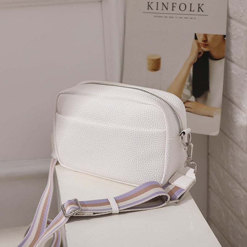 Women Solid Classic Purses and Handbags Wide Fabric Strap Crossbody Bag Luxury Daily Use Zipper Shoulder Bags - Product upscale 