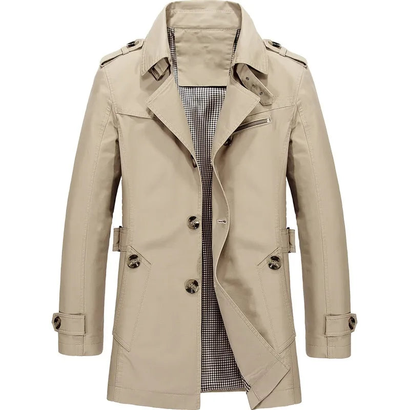 Men's Business Windbreaker Long Jackets Pure Cotton Trench Coats Casual 2023 Spring Fall Winter Fashion Suit Streetwear Blazers - Product upscale 