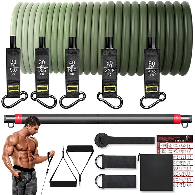 Resistance Band Set Workout Bands Exercise Band 5 Tube Fitness with Door Anchor Handles Legs Ankle Straps and Fitness Stick - Product upscale 