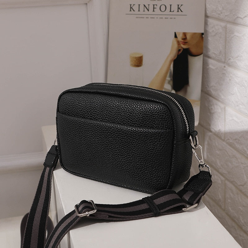 Women Solid Classic Purses and Handbags Wide Fabric Strap Crossbody Bag Luxury Daily Use Zipper Shoulder Bags - Product upscale 