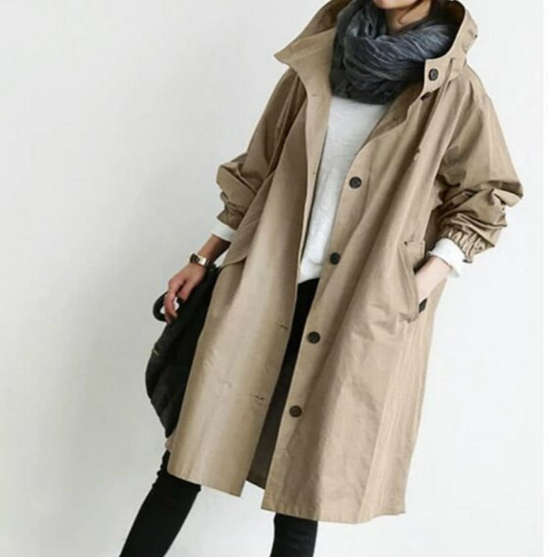 2023 Women Fashion Trench Coat Spring Autumn Casual Hooded Medium Long Overcoat Loose Windproof Coat  Trendy Large Size - Product upscale 