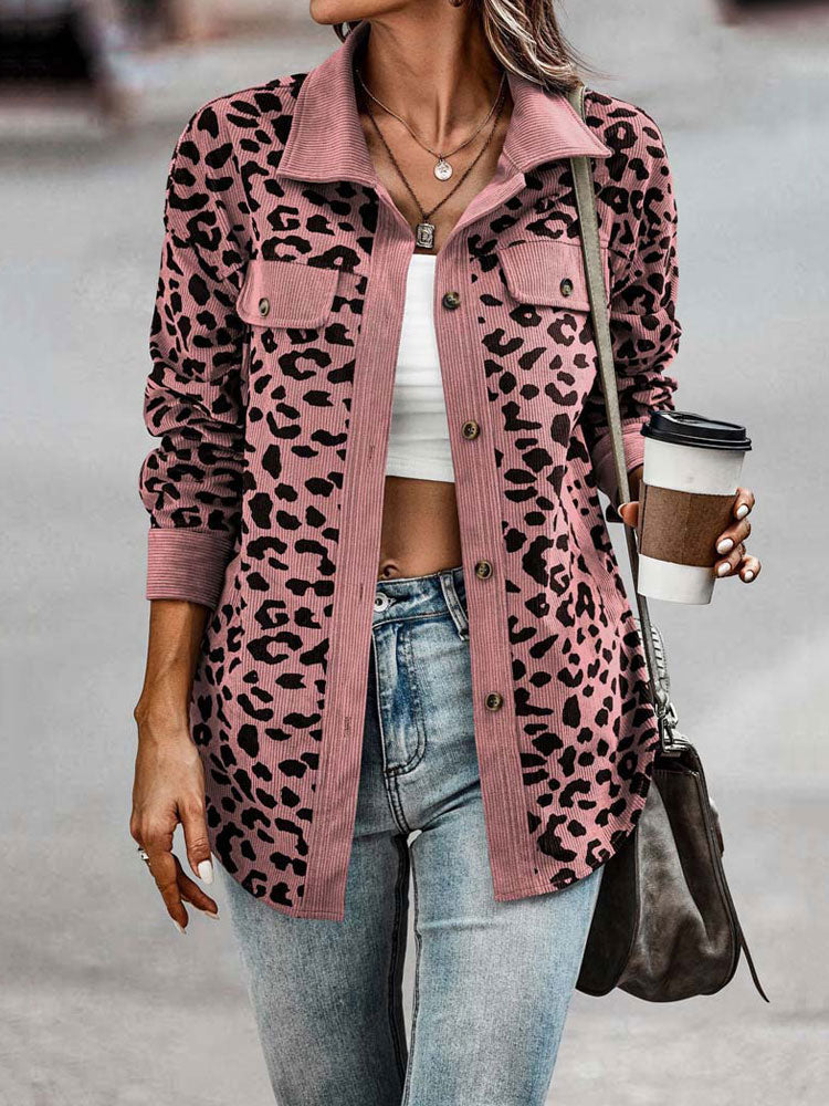 2023 Autumn Leopard Jacket Women Corduroy Jacket Coat Women Overshirt Long Sleeve Winter Loose Shirt Jackets for Women - Product upscale 