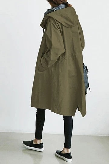 2023 Women Fashion Trench Coat Spring Autumn Casual Hooded Medium Long Overcoat Loose Windproof Coat  Trendy Large Size - Product upscale 