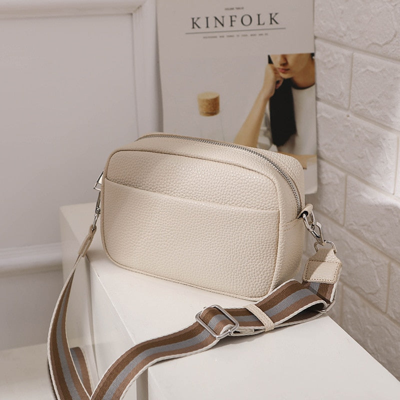 Women Solid Classic Purses and Handbags Wide Fabric Strap Crossbody Bag Luxury Daily Use Zipper Shoulder Bags - Product upscale 