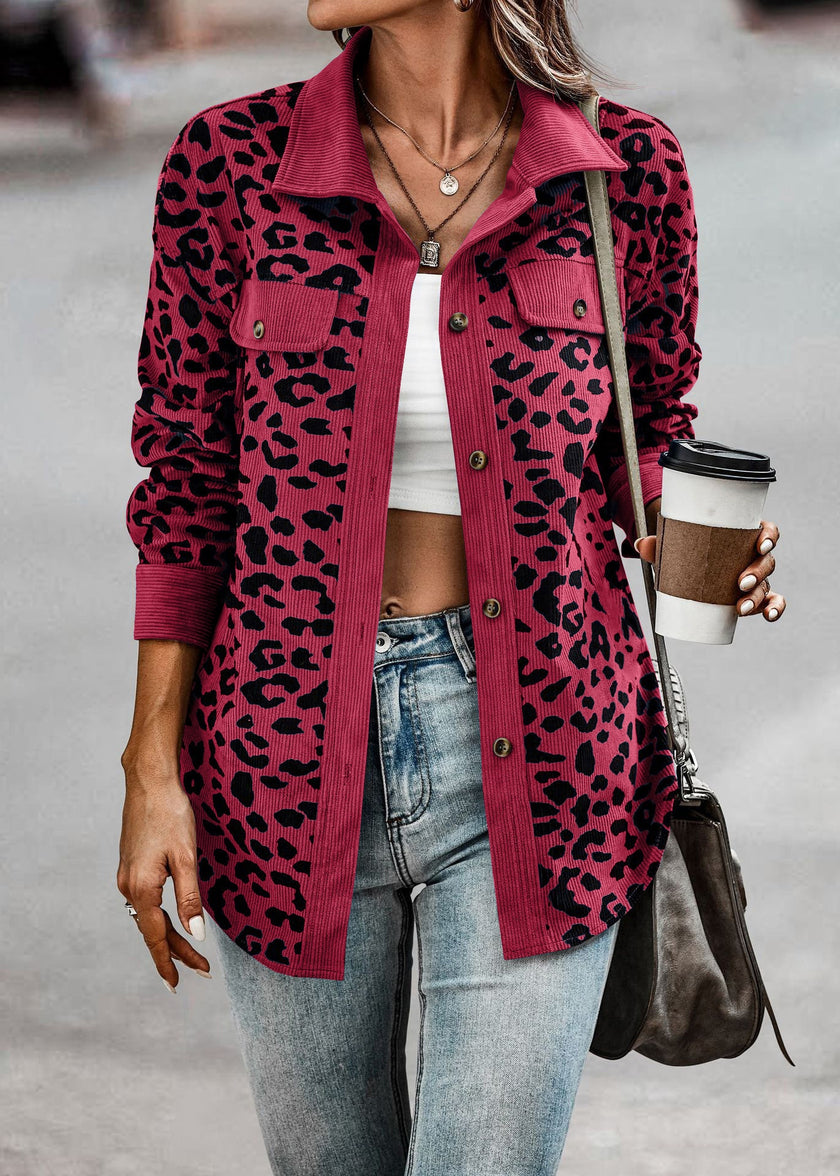 2023 Autumn Leopard Jacket Women Corduroy Jacket Coat Women Overshirt Long Sleeve Winter Loose Shirt Jackets for Women - Product upscale 