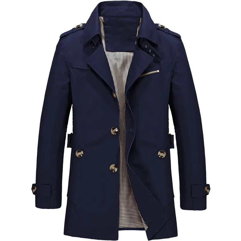Men's Business Windbreaker Long Jackets Pure Cotton Trench Coats Casual 2023 Spring Fall Winter Fashion Suit Streetwear Blazers - Product upscale 