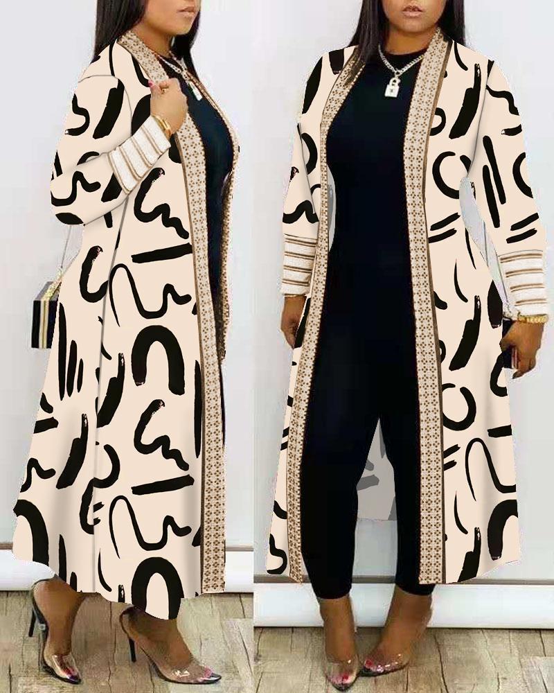 Women Printed Long Cardigan full sleeve Trench  OverCoat Lady Casual Loose Open Stitich Coat Female 2023 Autumn Spring Fashion - Product upscale 