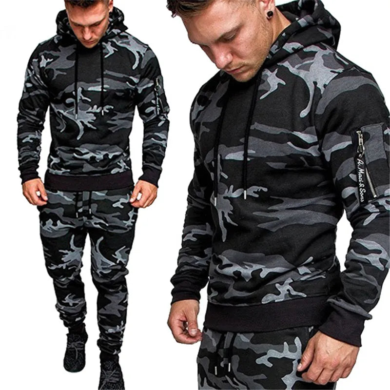 Men's Sportswear Set Two-piece Casual Jogging Warm Breathable Fitness Sportswear Set Military Tactical Hoodie + Trousers