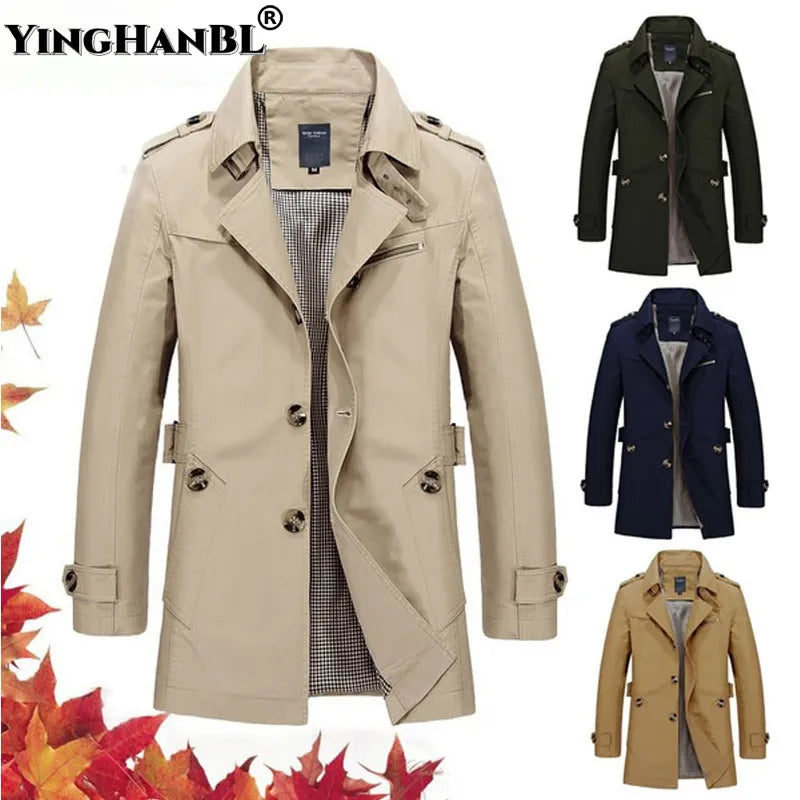 Men's Business Windbreaker Long Jackets Pure Cotton Trench Coats Casual 2023 Spring Fall Winter Fashion Suit Streetwear Blazers - Product upscale 