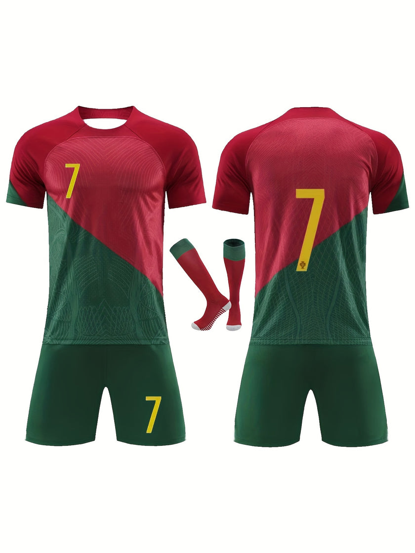 Football Jersey No.7, Jersey 2022 Soccer Jersey, T-Shirt Boys Kids Youth Jersey Socks Soccer Shirt Kit Set